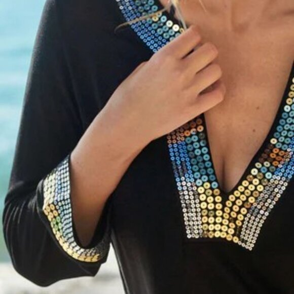 NEW VENUS BLACK SEQUIN COVER-UP DRESS XS - Picture 3 of 4